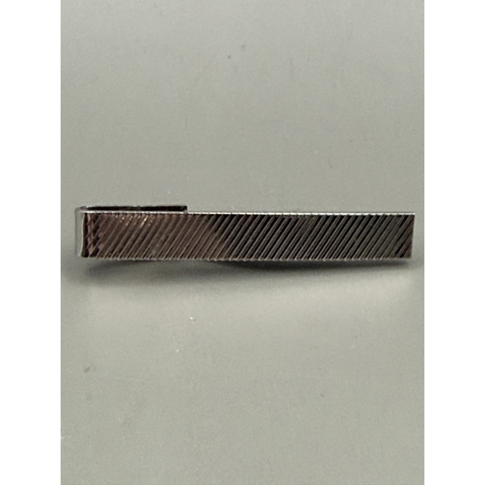 Christian Dior Tie Clip Bar Sterling Silver Diagonal Ribbed Texture Mens Jewelry
